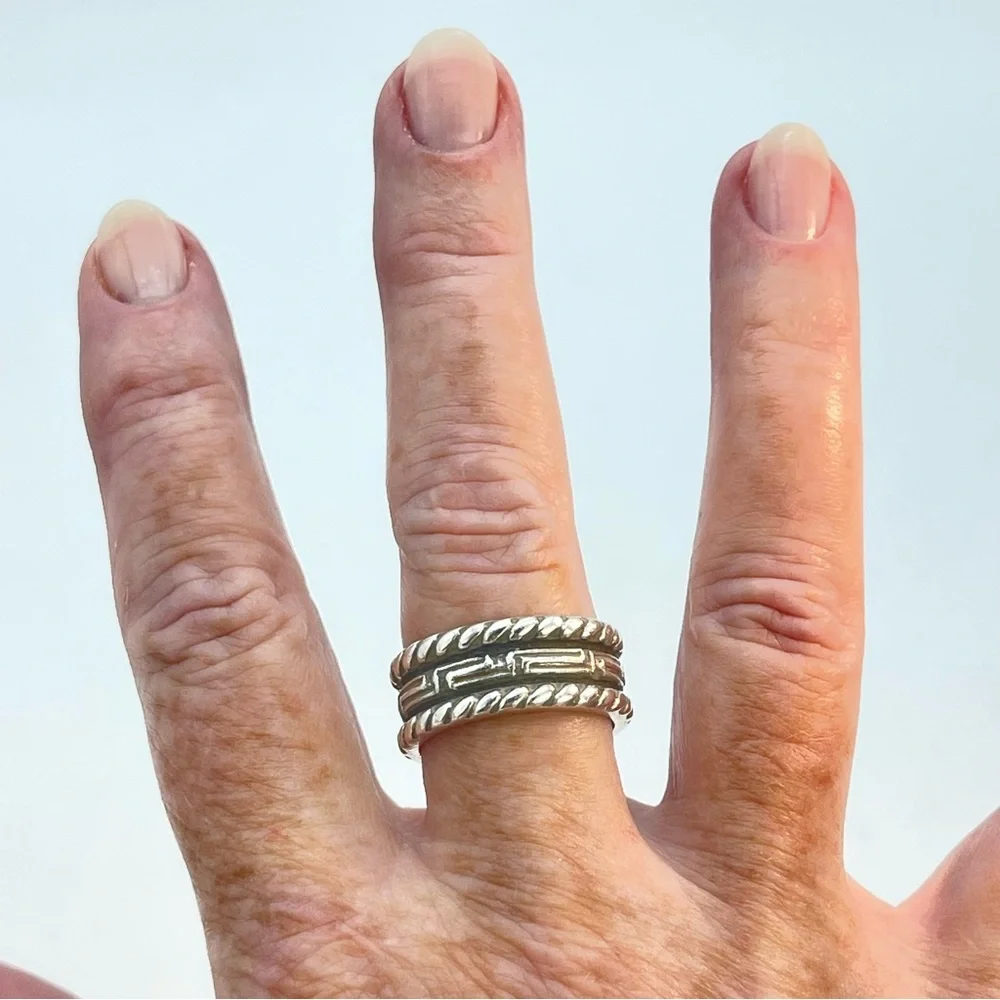 Silver Greek Key Band Ring | Rope Twist Edging | 925 Stamped Sterling